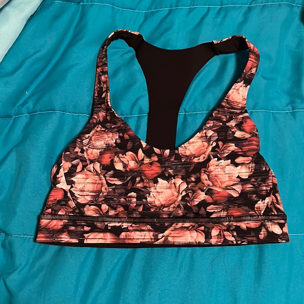 Lululemon Break Free Floral Peony Black Pink Sports Bra size 6